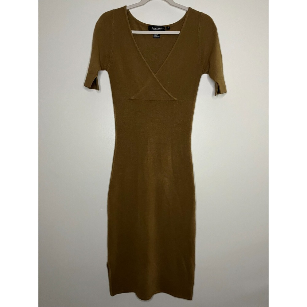 Rampage Brown Short Sleeve Ribbed Maxi Dress V-Neck Women's Size Small
